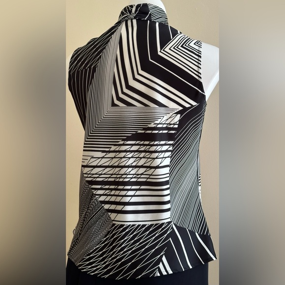 Kasper Separates Black & White Satin Zigzag Lines With Tie In Front Sz S - Picture 4 of 8